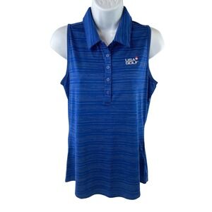 Adidas Golf Shirt Womens Medium Blue Sleeveless Golf Polo Tank Top USA Golf Logo